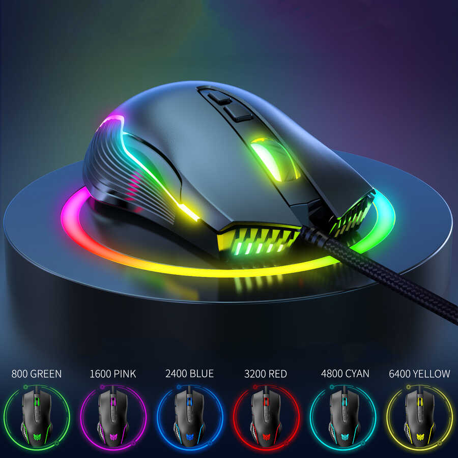Onikuma CW905 RGB Oyuncu Mouse – 6400 DPI Ayarlanabilir, Full RGB Işıklandırma, Ergonomik Tasarımlı Kablolu Gaming Mouse